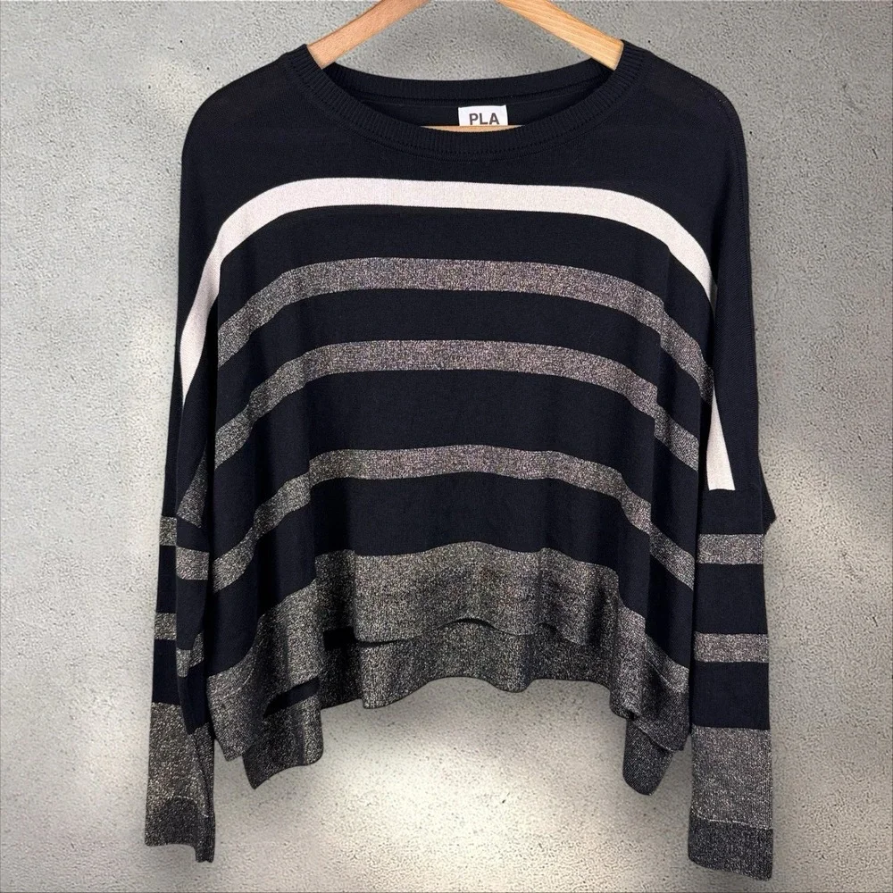 PLANET by Lauren G Sweater Women's One Size Pima Cotton Modal Metallic Striped - Picture 1 of 5